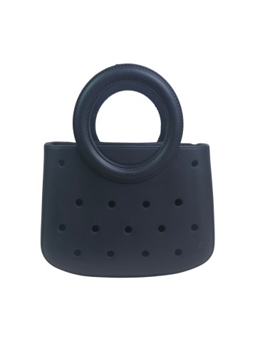 Mini EVA Beach Bag for Women - Cute Waterproof Rubber Tote Handbag for Vacation, Pool & Shower - Washable Mini Handbag for Sunscreen, Phone & Keys (Black)(8 Inch) 